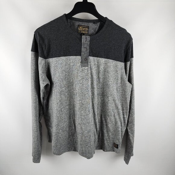 Lucky Brand Pullover Mens XL Gray Henley L/S Shirt - Picture 1 of 7